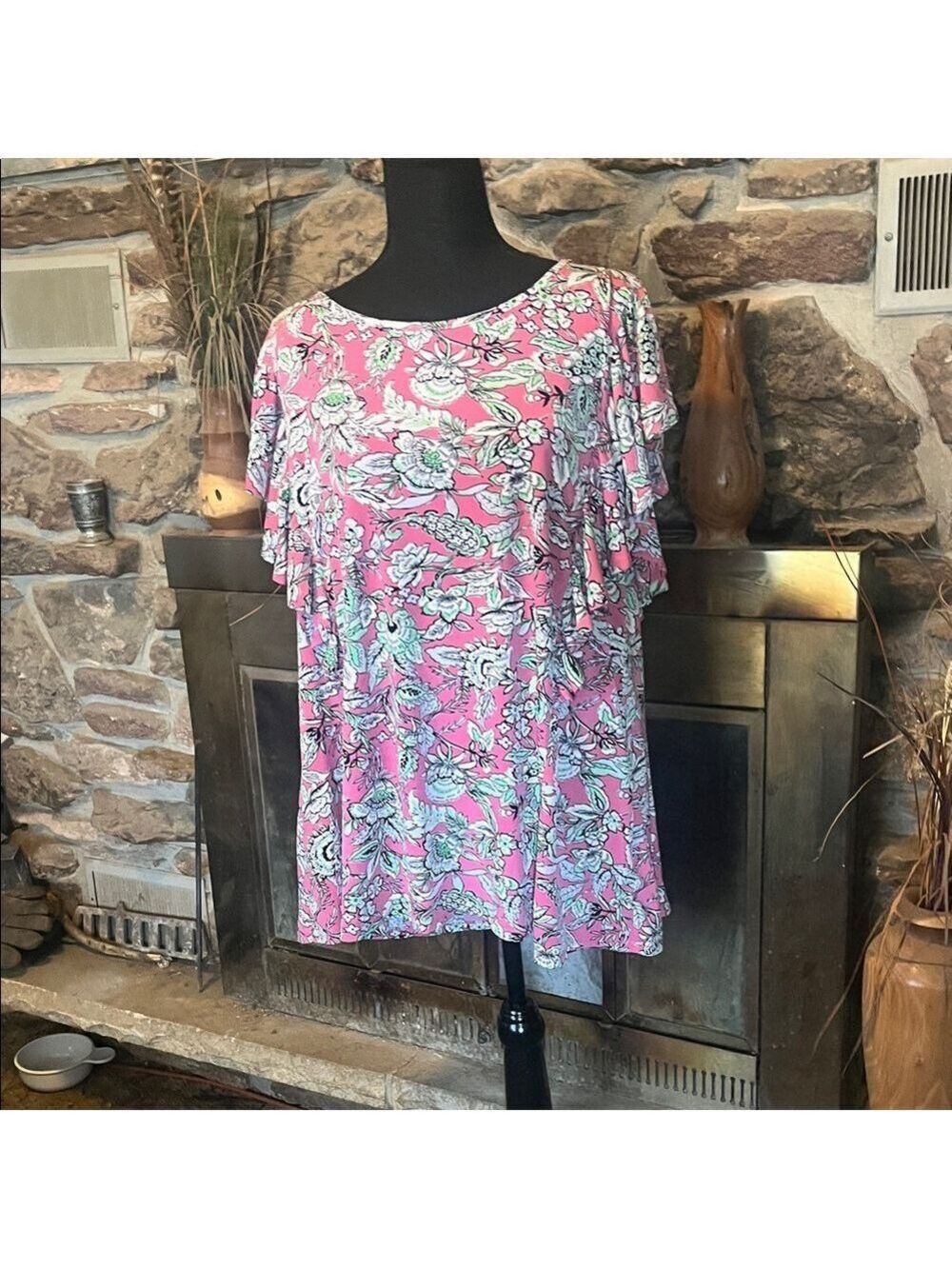 Amana Floral Pink Blouse 3X